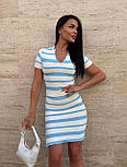 Жіночий в'язаний костюм у смужку в рубчик: топ футболка поло та спідниця з розрізом, Туреччина, бавовна 50%, фото 2