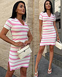 Жіночий в'язаний костюм у смужку в рубчик: топ футболка поло та спідниця з розрізом, Туреччина, бавовна 50%, фото 10