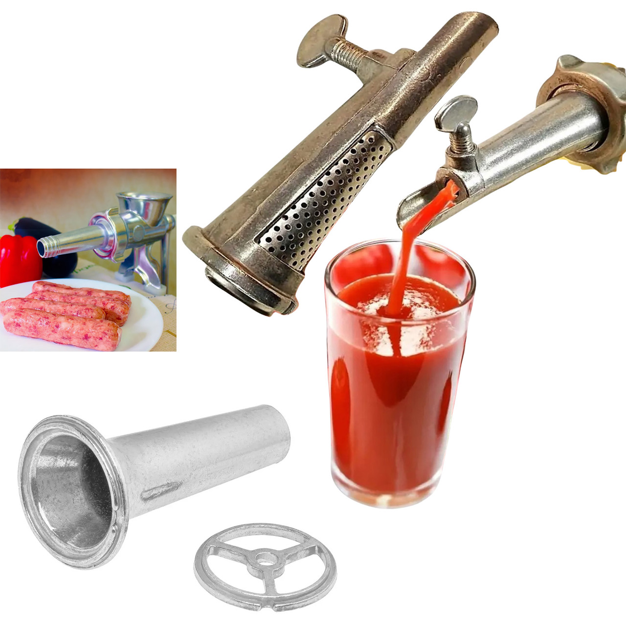 Набір насадка на м'ясорубку соковижималка шнекова приставка для м'ясорубки + насадка для ковбаси з кільцем