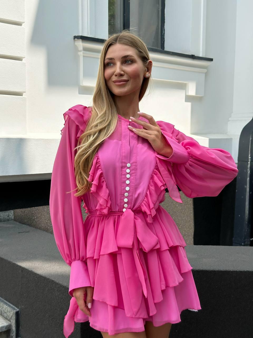 Шифонова жіноча сукня бохо з воланами та рюшами Smf9457