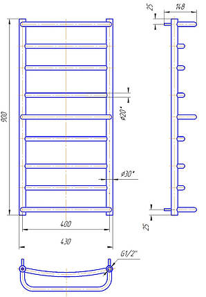 Рушникосушарка водяна MARIO Люкс 900 х 430/400, фото 2