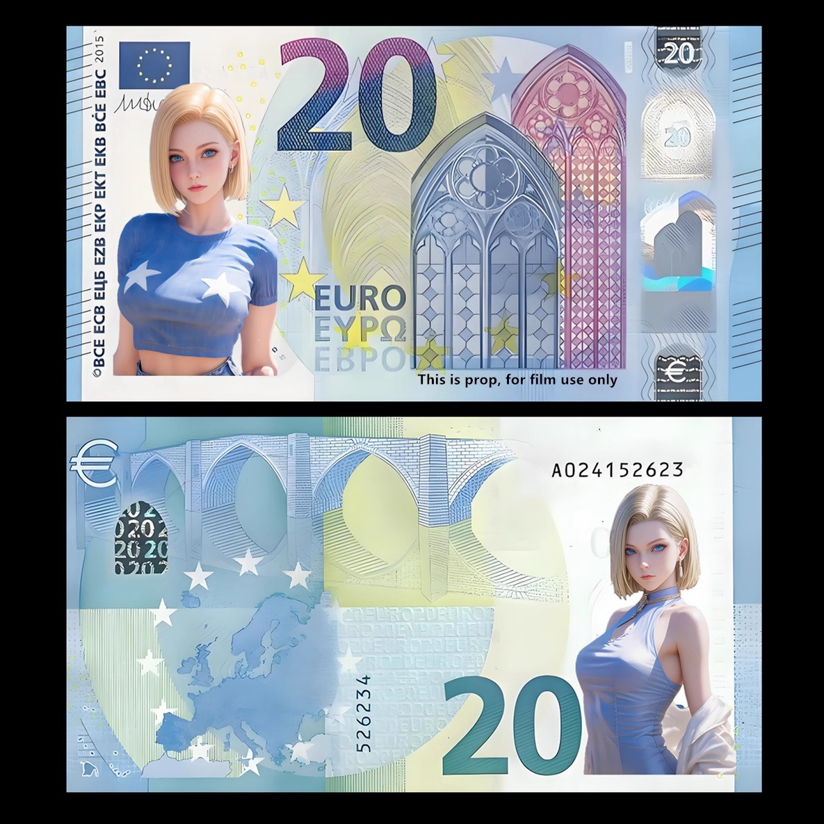Сувенірна модифікована банкнота 20 Євро аніме " Андроїда 18". сувенір у колекцію. аніме "Dragon Ball Z", фото 1