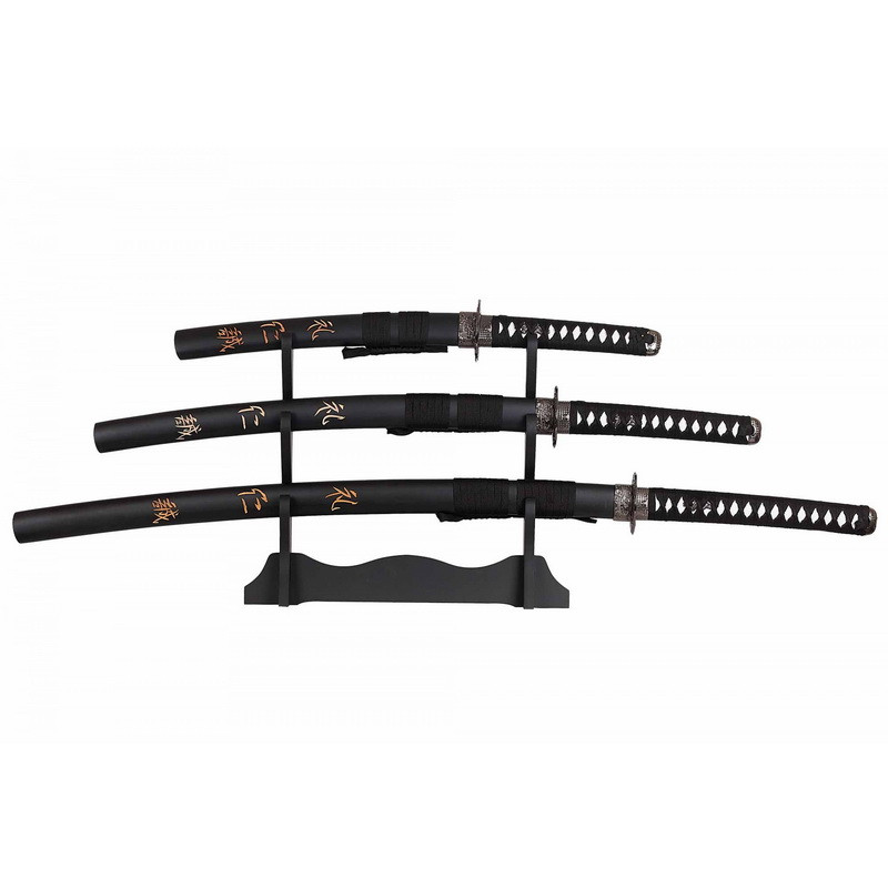 Набір катан сувенірний 3в1 на підставці  (ієрогліфи), фото 1