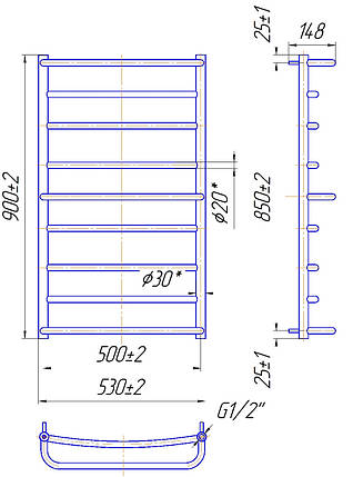 Рушникосушарка водяна MARIO Люкс 900 х 530/500, фото 2