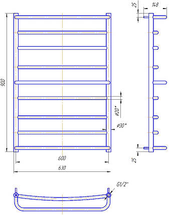 Рушникосушарка водяна MARIO Люкс 900 х 630/600, фото 2