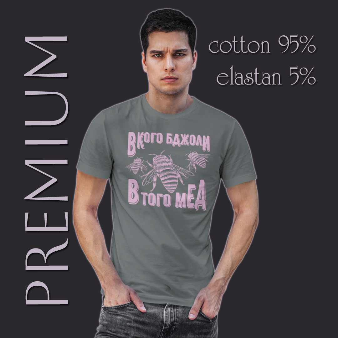 Футболка ПРЕМІУМ унісекс Stedman з принтом В КОГО БДЖОЛИ-3 XS сіра, фото 1