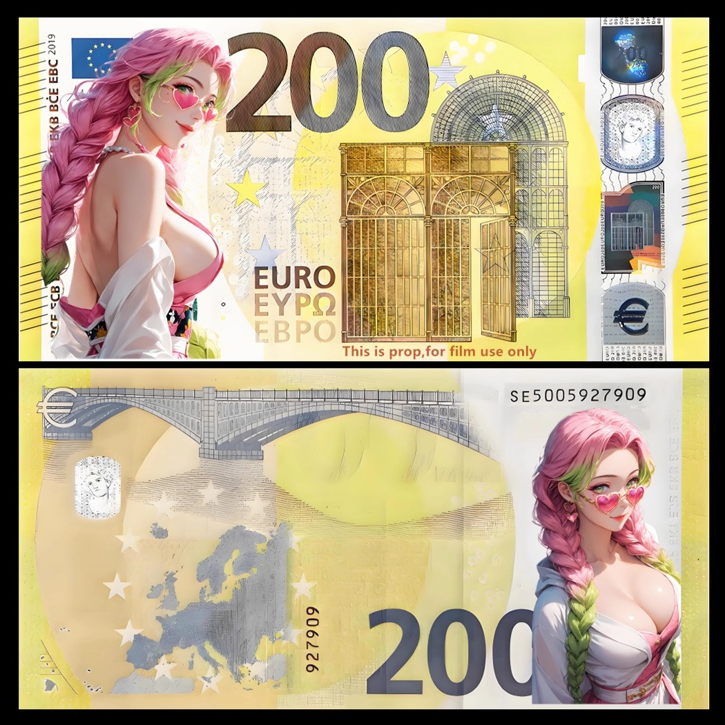Сувенірна модифікована банкнота 200 Євро "Анімі". сувенір у колекцію., фото 1