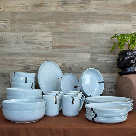 Сервіз керамічних тарілок Ardesto Loreto, 30 предметів, порцеляна, блакитний, фото 1