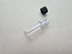 50 мл 20/410 Круглий прозорий ПЕТ флакон з кришкою чорною ребристою, пластмасовий, фото 2