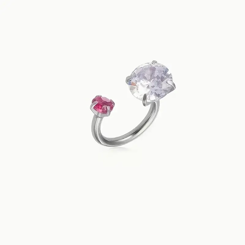 Сережка для пірсингу хряща вуха або губи срібляста підкова з білими та червоними кристалами 8 мм AurumLux035, фото 1