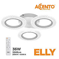 Світлодіодна люстра Світлокомплект LED ELLY AC 3R 36W 2800К-6000К 3240Лм RC ACENTO LIGHTING 570х570х80 мм