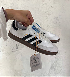 Кросівки Adidas Samba OG White Black кеди Адідас Самба білі з чорним шкіра замша жіночі чоловічі унісекс