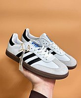 Чоловічі кросівки Adidas Samba OG white black кеди Адідас Самба білі з сірим та чорним