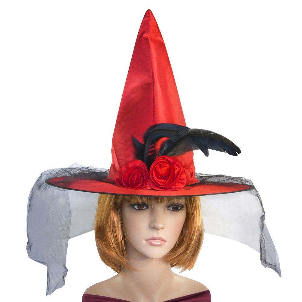 Капелюх Відьми атласний (червоний), фото 1