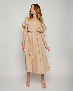 Сукня жіноча літня бежева в смужку міді MKLT3140-2