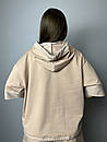 Худі жіноче на короткий рукав бавовняне світло-бежеве Perfect Modna KAZKA MKSH2442-1, фото 3