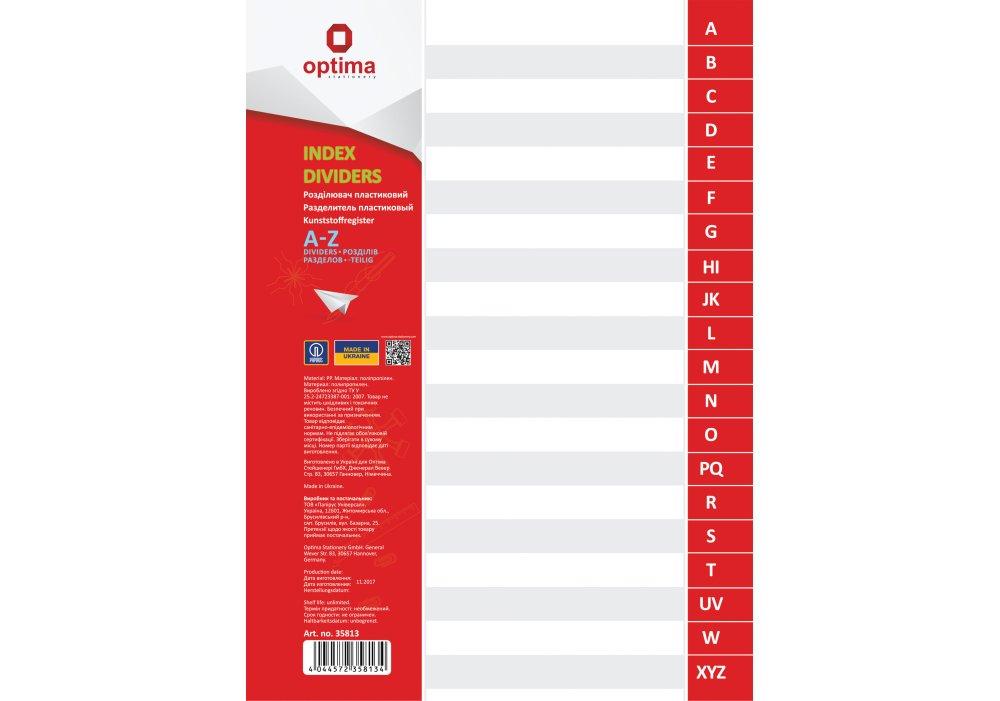 Розділювач А4 O35813 від A до Z алфавітний пластик Optima, фото 1