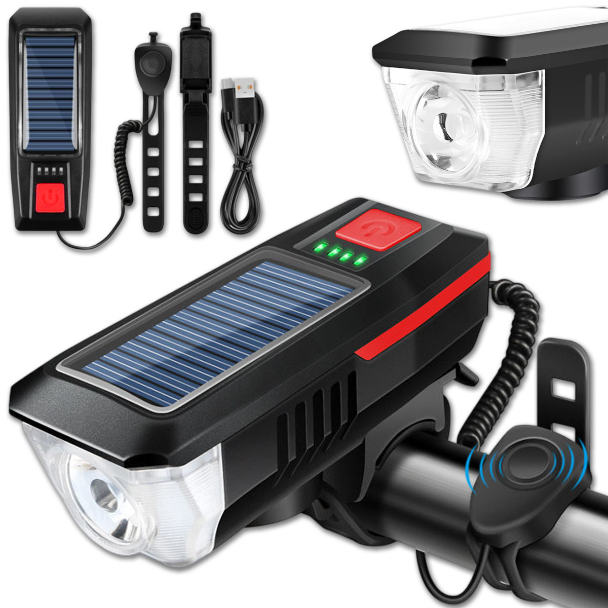 Вело ліхтарик акумуляторний на сонячній батареї з дзвінком LY-17 Ліхтарик для велосипеда, фото 1