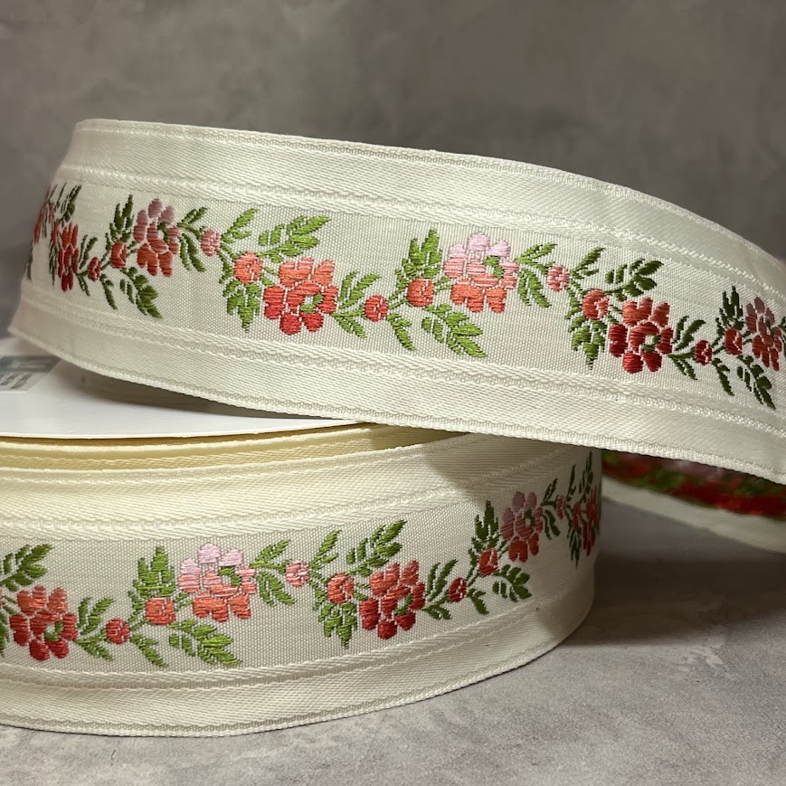Стрічка жакардова з вишивкою, одностороння, текстильна 4 см, арт 018846, відрізок 1 ярд (91 см), Різнокольоровий, фото 1