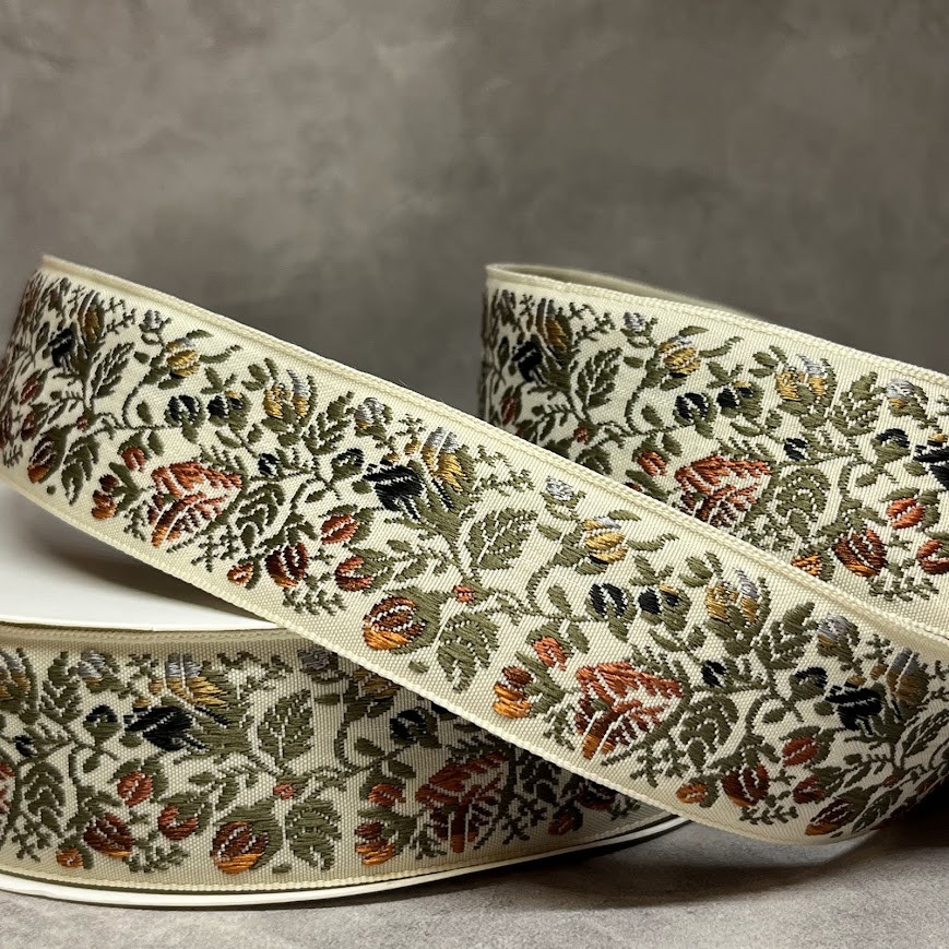 Стрічка жакардова з вишивкою, одностороння, текстильна 3,3 см, арт 018848, відрізок 1 ярд (91 см), Різнокольоровий, фото 1
