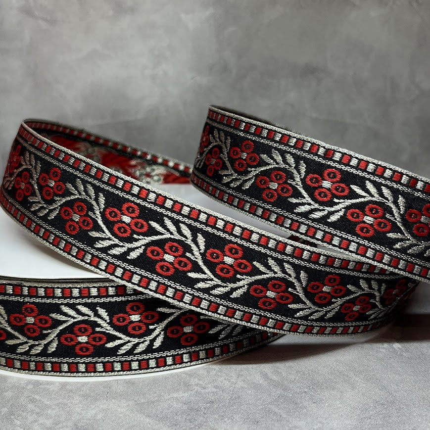 Стрічка жакардова з вишивкою, одностороння, текстильна 3 см, арт 018853, відрізок 1 ярд (91 см), Різнокольоровий, фото 1