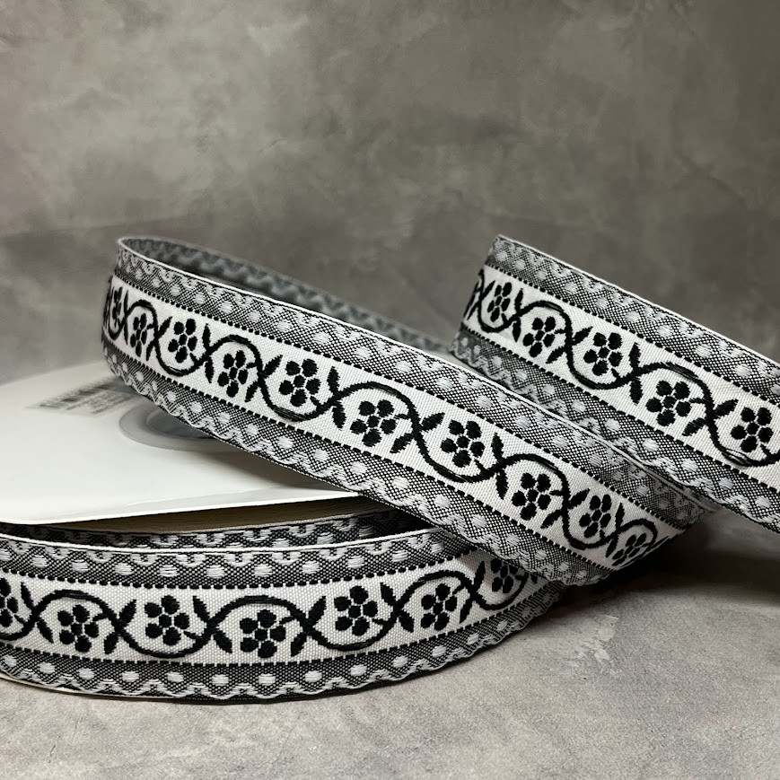 Стрічка жакардова з вишивкою, одностороння, текстильна 2,8 см, арт 018854, відрізок 1 ярд (91 см), Різнокольоровий, фото 1