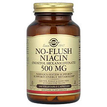 Ніацин, No-Flush Niacin, Solgar, не викликає почервоніння, 500 мг, 100 капсул