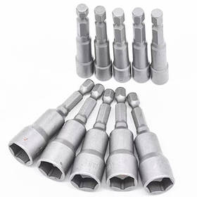 Набір магнітних торцевих головок 6–15 мм з 1/4" хвостовиком для шуруповерта (10 шт) PT-21