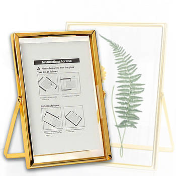 Металева фоторамка 10x15 см на підставці для фото чи знімків 12001U6G Золотистий