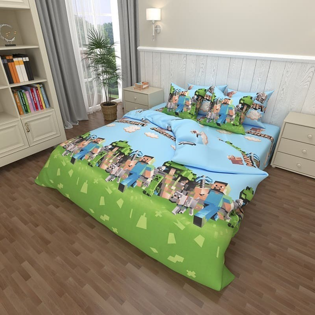 Полуторний комплект з бязі для дітей та підлітків "Minecraft" | Наволочка 50х70, фото 1