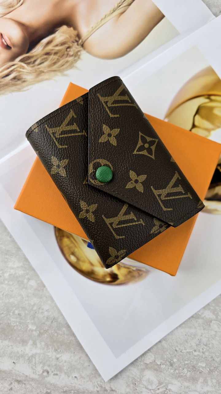 Жіночий гаманець Louis Vuitton коричневий + зелений конверт міні Луї Віттон, фото 1