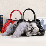 Сумка з натуральним хутром лисиці. Дизайнерська сумка червоного кольору, фото 4