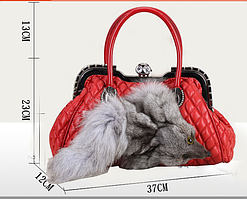 Сумка з натуральним хутром лисиці. Дизайнерська сумка червоного кольору
