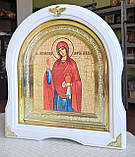 Ікона іменна Марія Магдалина в білому дерев'яному арочному кіоті під склом, розмір кіоту 28×25, сюжет 15×18., фото 2