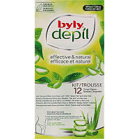 Популярний! Воскові смужки Byly Для депіляції зони бікіні з М’ятою, Зеленим чаєм, Алое 12 шт (8411104019089) - Краща якість тільки