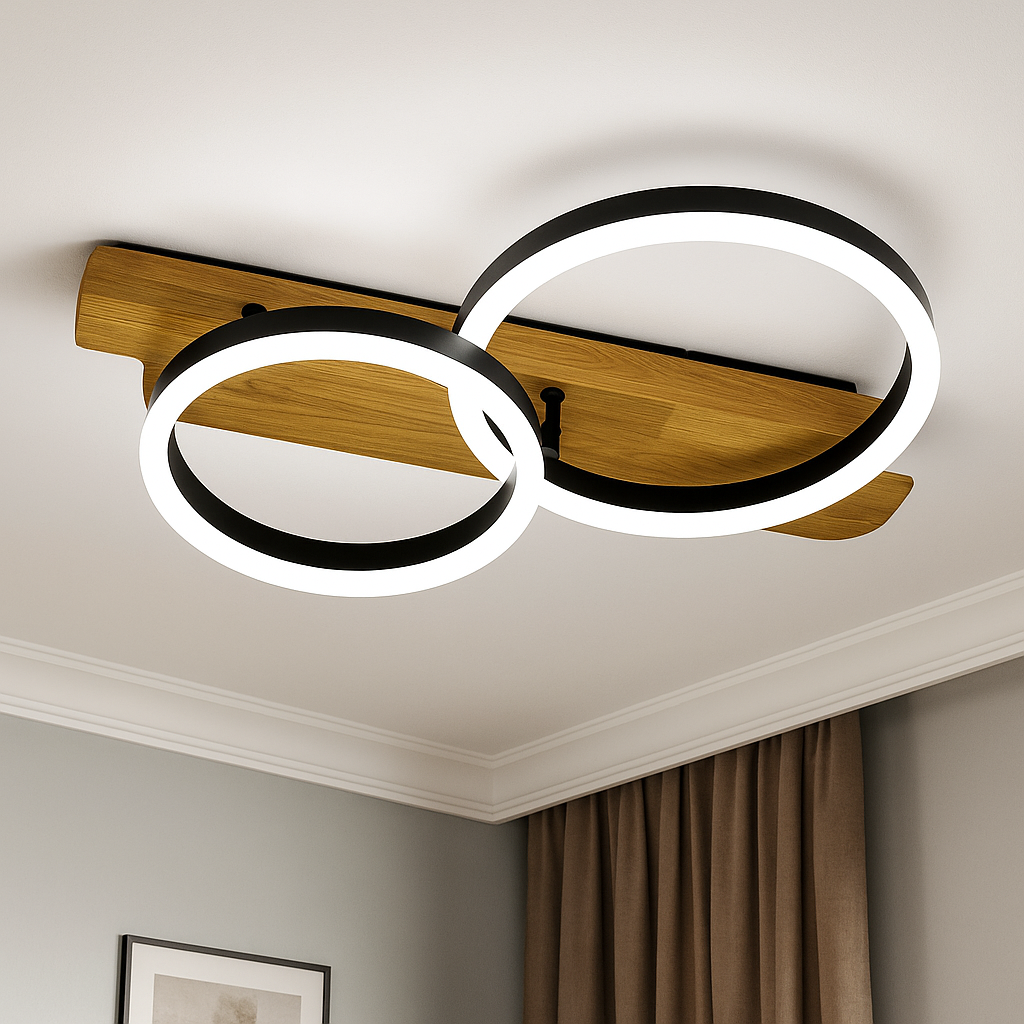 Led люстра до18 м² з пультом та дерев'яною основою WOODY 80W-2R-BLACK/WOOD, фото 1