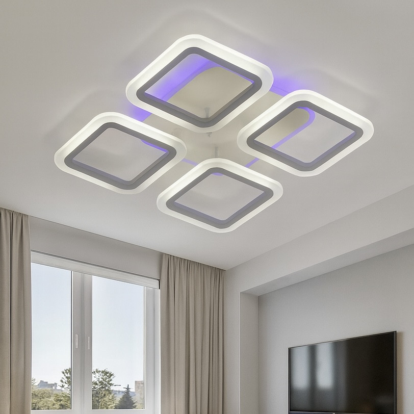 Led люстра до 15 м² з пультом керування квадратна біла 1136/4 Wh, фото 1