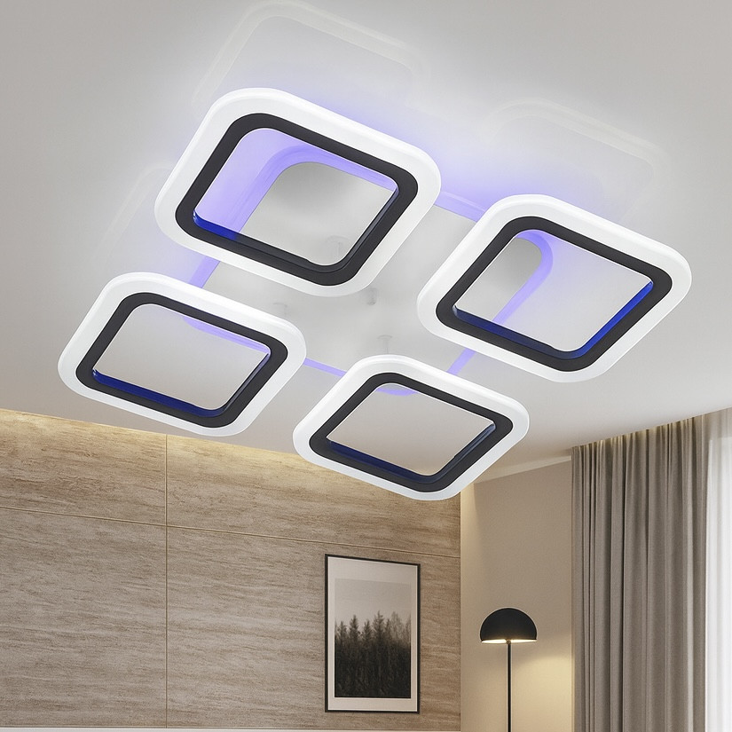 Led люстра до 15 м² з пультом керування квадратна чорно-біла 1136/4 Bk, фото 1