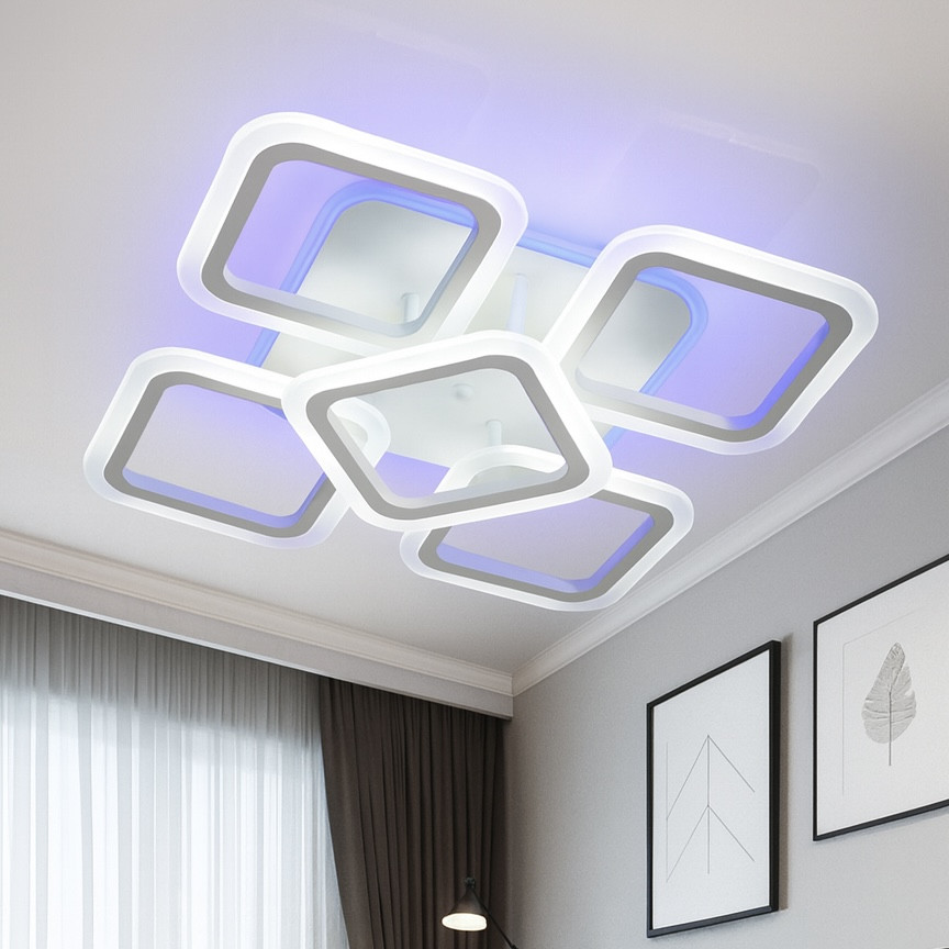 Біла LED люстра до 18 м² квадратної форми з пультом модель 1136/4+1WH, фото 1