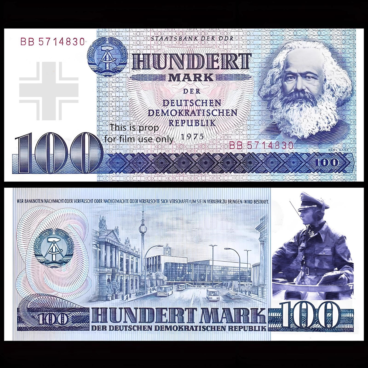 Сувенірна модифікована банкнота 100 марок 1975г " Карл Маркс " (ГДР). сувенір у колекцію., фото 1