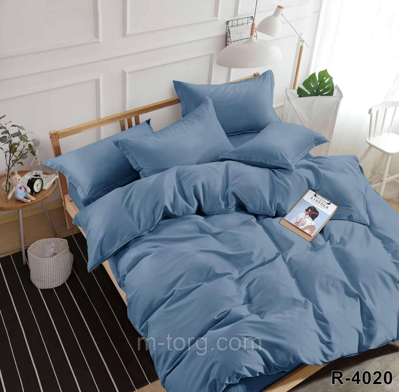 "блакитний" Комплект постільної білизни двоспальний 180/210, нав-кі 70/70, тканина сатин, 100% складається з бавовни