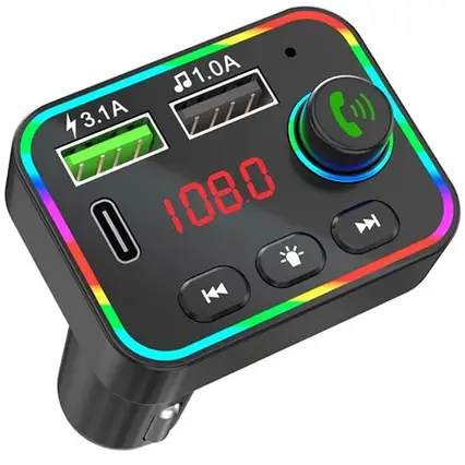 Модулятор у машину car F4, Автомобільний FM-Модулятор 3в1 з Bluetooth RGB-підсвіткою F4, FM-Модулятор, фото 1