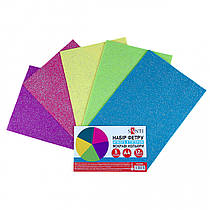 Набір м'якого фетру Santi з глітером яскраві кольори,5 аркушів 21x30 см 743260