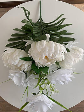 Букет композиція з штучних хризантем і троянд кремовий| В-60 см |9 гілок| виробник-Польща