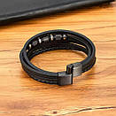 Браслет чоловічий шкіряний чорний RECHARGE 17-19 см (довжина 21 см), фото 2