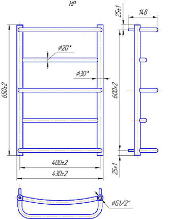 Рушникосушарка водяна MARIO Люкс НР 650 х 430/400, фото 2
