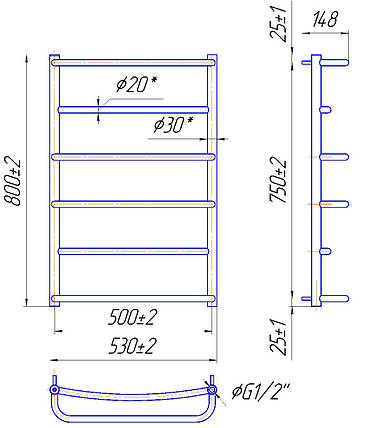Рушникосушарка водяна MARIO Люкс НР 800 х 530/500, фото 2