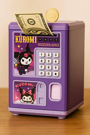 Дитячий сейф-копилка Kuromi з кодовим замком і відбитком пальця, Копилка Куромі зі звуковими ефектами, фото 1