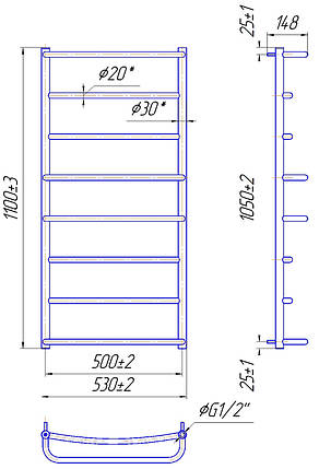 Рушникосушарка водяна MARIO Люкс НР 1100 х 530/500, фото 2
