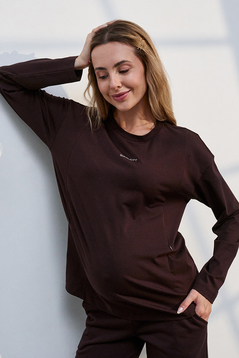 Лонгслів для вагітних та годування Erica шоколадний, фото 1